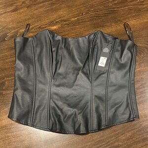 Fashion Nova Black Faux Leather Zip-Up Top